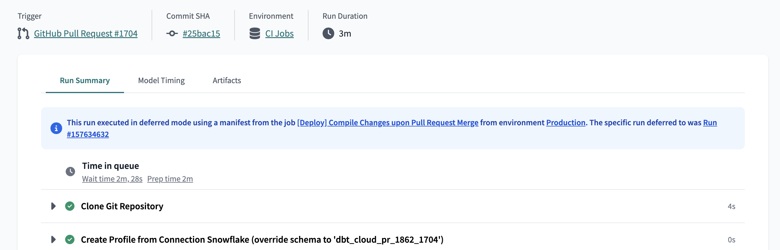 Viewing the temporary schema name for a run triggered by a PR Viewing the temporary schema name for a run triggered by a PR